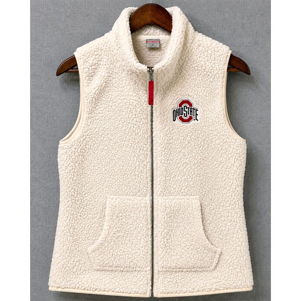 Ohio State Buckeyes Sherpa Fleece Vest Women's M Full Zip White Pockets
